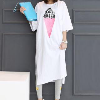 Elbow-sleeve Printed T-shirtdress
