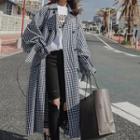 Double Breasted Plaid Long Trench Coat