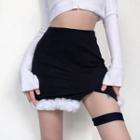High-waist Fluffy Trim Mini A-line Skirt