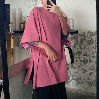 Plain Crewneck Short-sleeve Top / Mesh Long-sleeve Top / High-waist Skirt