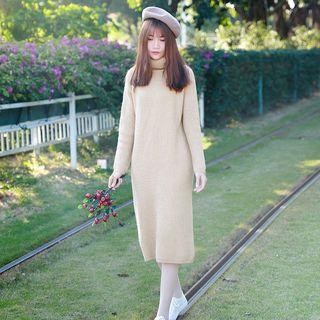 Turtleneck Knit Dress Khaki - One Size