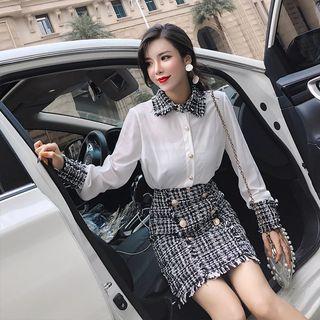 Set: Chiffon Shirt + Plaid Skirt