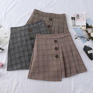Asymmetric Plaid Mini A-line Pleated Skirt