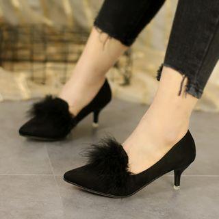Kitten-heel Pompom Pumps