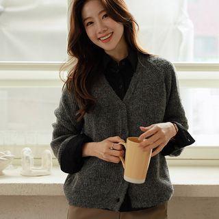 Raglan V-neck Fluffy Cardigan