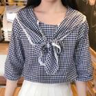 Bow Gingham Short-sleeve Top