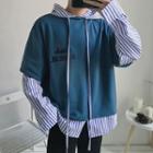 Mock Two-piece Striped-panel Hoodie