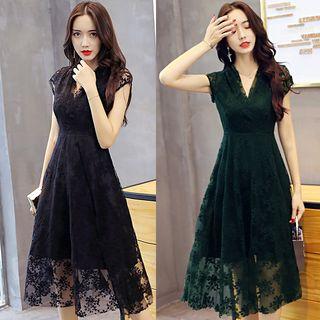 Lace Cap Sleeve Midi Dress