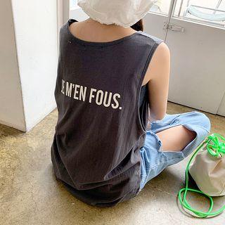 Letter-printed U-neck Loose-fit Tank Top