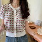 Short-sleeve Floral Embroidered Knit Top As Shown In Figure - One Size