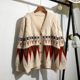 V-neck Color Block Knit Jacket