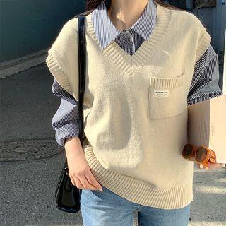 Plus Size Patch-pocket Sweater Vest
