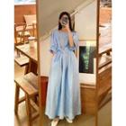 Square-neck Puff-sleeve Maxi Dress With Sash