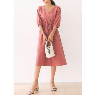 Plus Size Drawstring Cotton Midi Dress