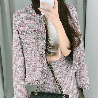 Set: Pocket-detail Tweed Jacket + A-line Skirt