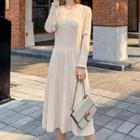 Cable-knit Long-sleeve Midi A-line Dress