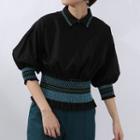 Puff-sleeve Embroidered Printed Blouse Black - One Size