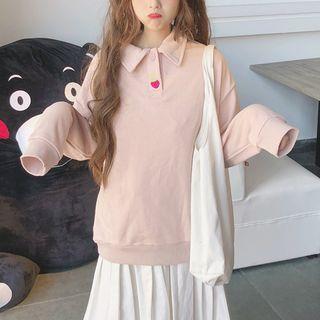 Strawberry Embroidered Collared Pullover