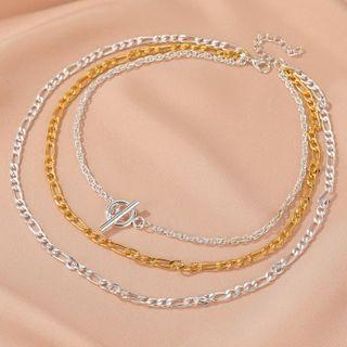 Alloy Layered Necklace 01-1043 - Silver - One Size