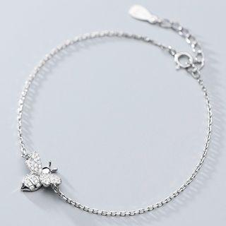 925 Sterling Silver Rhinestone Bee Bracelet Silver - One Size