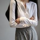 Plain Single-breasted Knit Long-sleeve Top