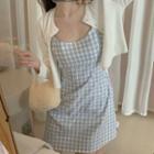 Spaghetti-strap Mini A-line Dress / Cropped Cardigan