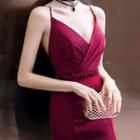 Backless Strappy Sheath Evening Gown