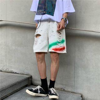Ripped Straight Leg Denim Shorts