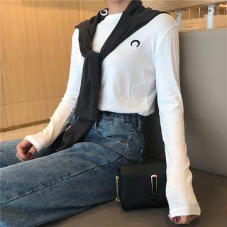 Long-sleeve Moon Embroidered T-shirt