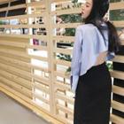 Plain Cutout-waist Bell-sleeve Shirt / Plain High-waist Midi-skirt