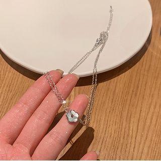 Flower Layered Necklace Silver - One Size