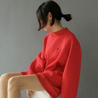 Cross Embroidered Mock Neck Pullover