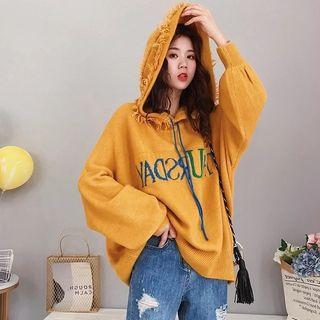 Fringed Lettering Hooded Sweater