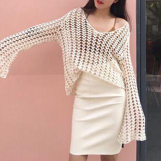 Plain Cutout Long-sleeve Cover-up