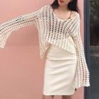 Plain Cutout Long-sleeve Cover-up