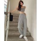 Mock Two-piece Crop Tank Top / Loose-fit Sweatpants