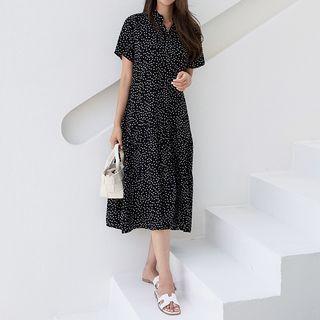 High-neck Dot/foliage Dress (2 Types)