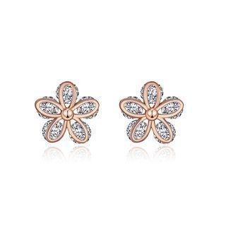 Fashion Elegant Plated Rose Gold Cubic Zirconia Stud Earrings Rose Gold - One Size