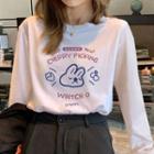 White Cotton Rabbit Print Long-sleeve T-shirt