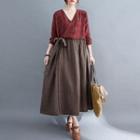 Long-sleeve Chinese Knot Button Flower Print Panel Dress