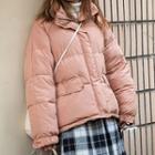 Stand-collar Padded Zip Jacket Pink - One Size