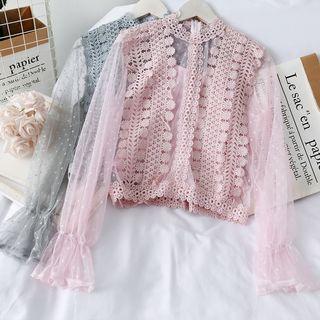 Patchwork Mock-neck Lace Top With Camisole