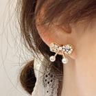 Faux Pearl Rhinestone Ribbon Stud Earring 1 Pair - One Size