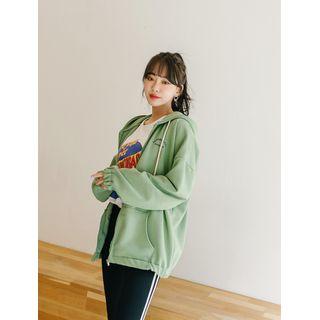 Letter Drop-shoulder Zip-up Hoodie