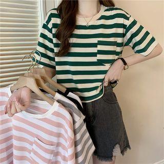 Short-sleeve Striped Pocket Detail T-shirt