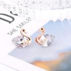Stainless Steel Rhinestone Swan Earring Rose Gold - One Size