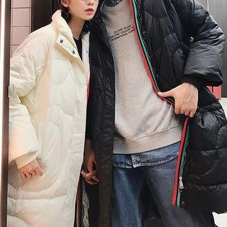 Couple Matching Contrast-trim Zip Padded Long Coat