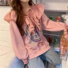 Ruffle-trim Printed Oversize Sweatshirt