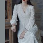 Long-sleeve Floral Lace Midi Dress