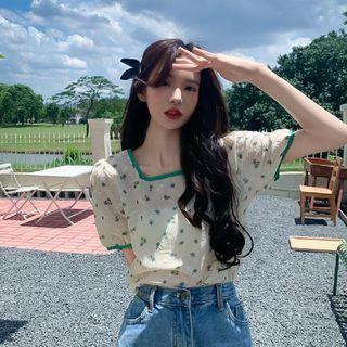 Square-neck Floral T-shirt